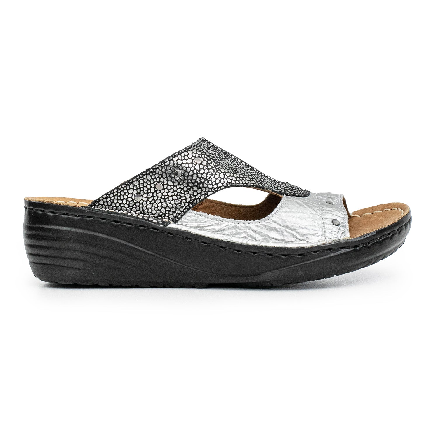 CHINELA OLIA NEGRA Y PLATA